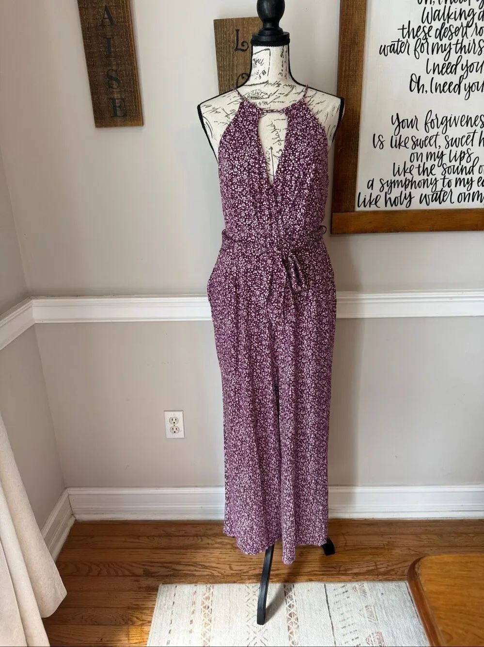 Anthropologie Maeve Women’s Claremont Floral Halter Romper Purple White Medium
